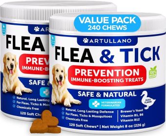 Flea and Tick Prevention for Dogs Chewables Made in USA Natural Flea and Tick Supplement for Dogs 240 Immune Support Chews 2 Pack Vitamins B1 B6 B12 A