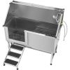 VEVOR Stainless Steel Dog Washing Station, 62 inch Pet Grooming Tub w/ Stairs, PE Water Filter Board
