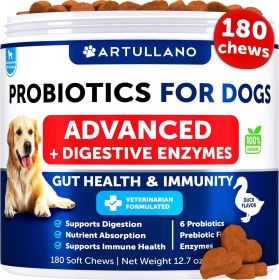 Probiotics for Dogs Support Gut Health Itchy Skin Allergies Immunity Yeast Balance Dog Probiotics and Digestive Enzymes with Prebiotics Reduce Diarrhe (Brand: Artullano)